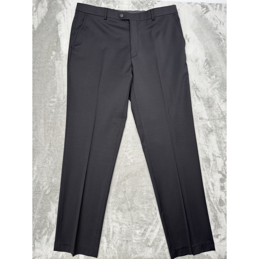 JOS A BANK Slim Fit Travel Tech Pants 38x33 Stretch Black Wool Flat Front Dress